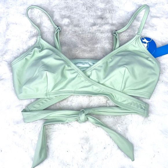 👙🆕 NWT |•CUPSHE•| Mint Green Wrap Bikini Top - Picture 2 of 8
